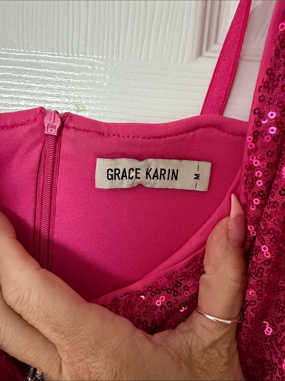 Grace Karin Hot Pink Sequin Wrap Midi Dress - Picture 3 of 3
